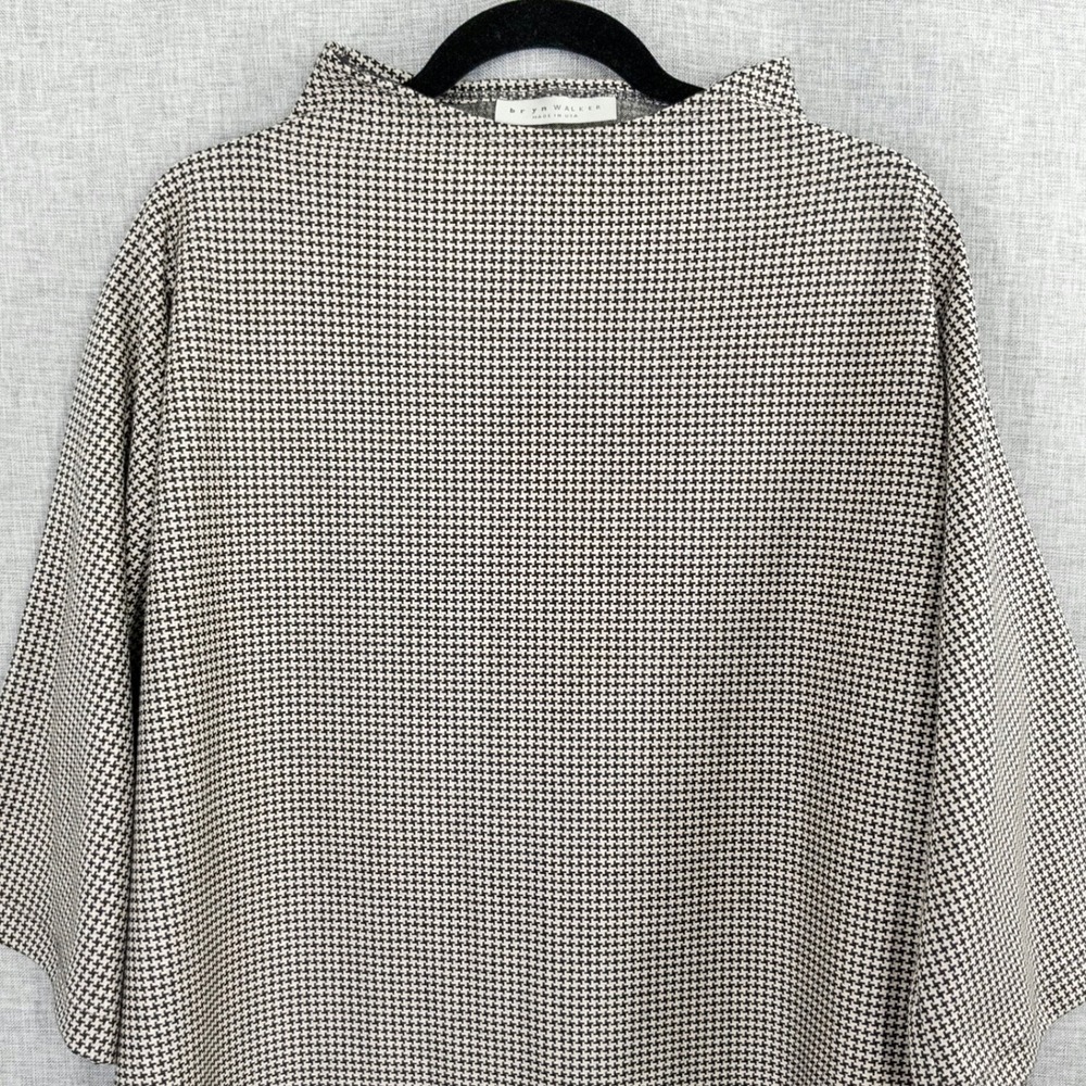 Bryn Walker Women's 1X Houndstooth Mock Neck 3/4 Sleeve Blouse $170 Retail